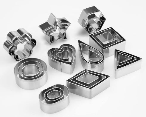 Mini Cookie Cutters Set- Small Heart Star Flower Round Square Hexagon Oval Diamond - 30Pcs Stainless Steel Cookie Cutters - Polymer Clay Cutters M...