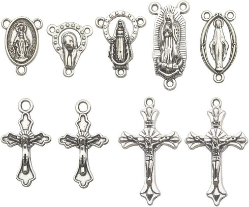 100g (60pcs) Antique Silver Cross Jesus Maria Our Lady Miraculous Centerpiece Crucifix Medal Charms Pendants for Crafting, Jewelry Findings Making...
