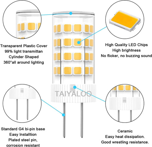 G4 LED Bulb 12V AC/DC 5W Equivalent to 40W Halogen Bulb, T3 JC Type Bi-Pin Base, Warm White 3000K G4 Bulb for Outdoor Landscape Lighting Deck Stai...