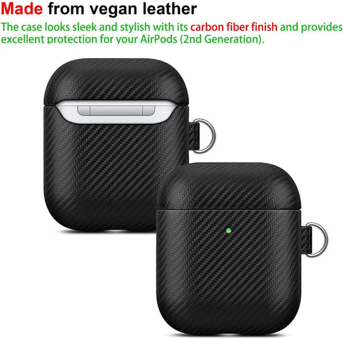 LOPIE Carbon Fiber Texture Case for AirPods 2nd Generation with Cleaner Kit - Vegan Leather Case Cover for AirPods 2nd / 1st Gen (2019/2016), Prot...