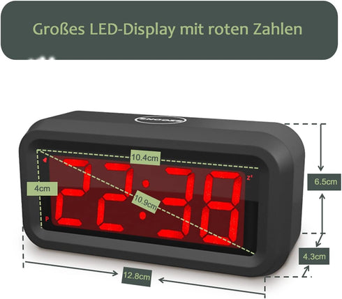 Digital Alarm Clock, Small Wall Clock, Battery Operated, 1.2" LED Large Display, 2-Level Brightness Dimmer, 12/24Hr, Snooze, 4 PCS AA Batteries La...