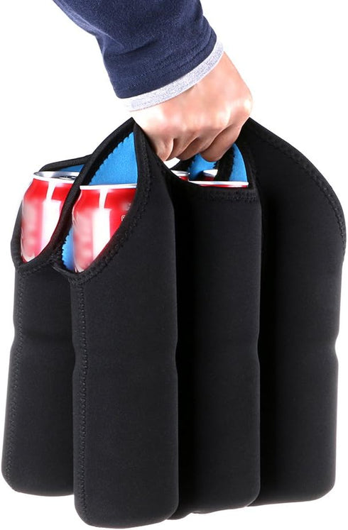 Hipiwe Set of 2 - Insulated Neoprene Wine Carrier Tote Bag + 6 Pack Beer Water Can Carrier Tote Bottle Holder Bottle Cooler Bag - Perfect for Trav...