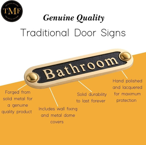 Bathroom Brass Door Sign. Traditional Style Home Décor Wall Plaque Handmade By The Metal Foundry UK....