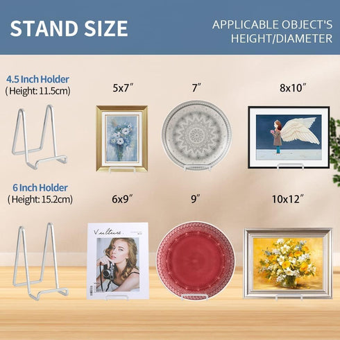 Plate Holder Easel Display Stand - 8 inch Metal Plate Stands for Display - Tabletop Picture Stand - Silver Iron Easels for Display Pictures | Phot...