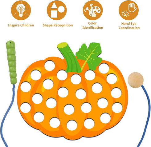 6 Pcs Lacing Toy Toddlers, Vegetable Wooden Threading Toys, Educational and Learning Montessori Activity Baby and Kids, Fine Motor Skill Toys, Pum...