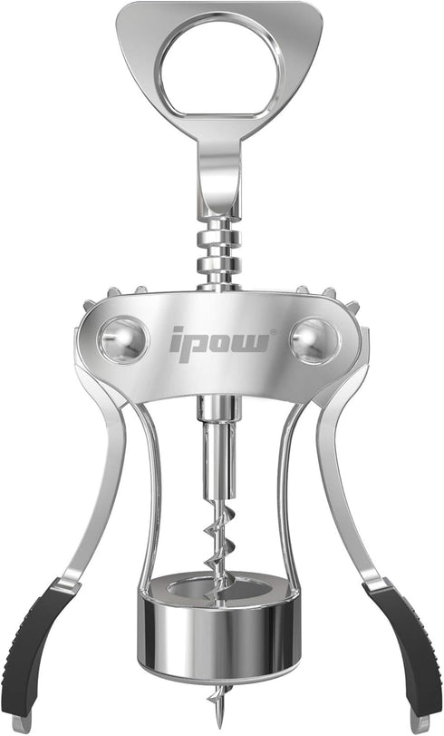 IPOW Wine Opener, Zinc Alloy Wine Bottle Opener, Wing Corkscrew Heavy Duty, Manual Multifunctional Cork Screw for Waiter, Silver...