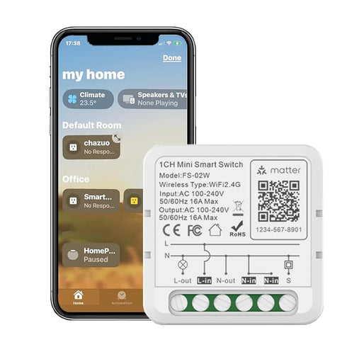 Matter Smart Switch 16A Mini DIY WiFi Light Switch Relay Module, Compatible with HomeKit, Alexa, Google Home, SmartThings with Remote Control & Ti...