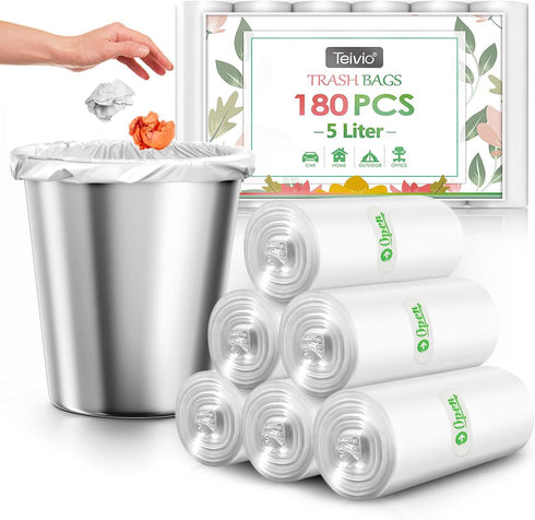 1.2 Gallon 180 counts Small Strong Trash Bags 5 Liter Garbage Bags by Teivio, Bathroom Trash Can Bin Liners, Plastic Bags for home office kitchen,...