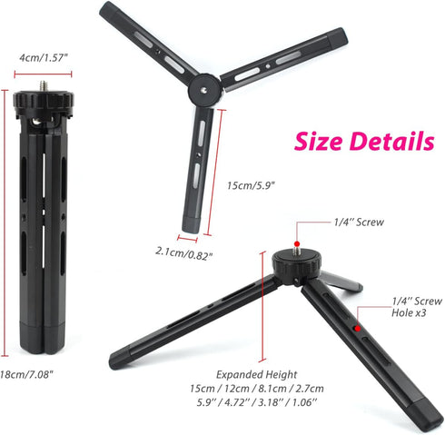 Adjustable Aluminum Mini Tripod, Desktop Tabletop Tripod Stand for DSLR Cameras, Zhiyun Weebill/Smooth/Crane, DJI Ronin S/SC/RSC/RS,Osmo Mobile,St...