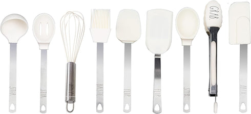Rae Dunn Everyday Collection 9 Piece MINI Kitchen Utensil Set- Stainless Steel and Silicone Kitchen Tools- (White)...