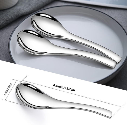 Soup Spoons,4 Pieces Stainless Steel Asian Soup Spoon 6.3 Inch Heavy-Weight Short Handle Ramen Spoons,Thickened Spoons Silverware...