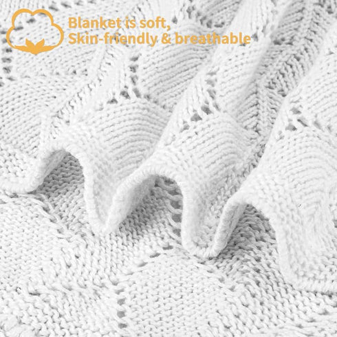 Baby Blanket White 100% Cotton Soft Breathable Knit Cellular Receiving Blankets for Newborn Infant Boy Girl, 30"x 40"...