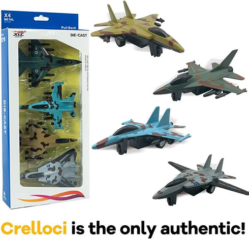 Pull Back Airplane Toy Set Die Cast Metal Military Themed Fighter Jets, Good for Kids Toy Set Collection - 4 Pcs (Blue)...