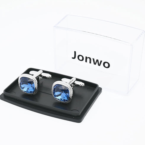 Blue Zircon Gemstone Cufflinks for Men Lady In Gift Case Silver/Golden Square Men's Cufflinks Jewelry Set for Wedding Anniversary Business Party E...