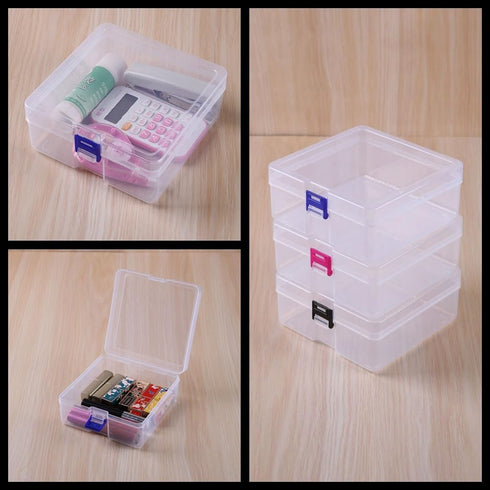 3 Pcs Clear Plastic Organizer Box Plastic Storage Box Medium Square Containers for Pencil Case Art Satchel Fishing Tackle DIY Crafts Tools (5.75" ...