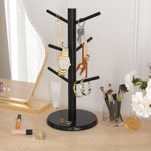 Wisuce Black Coffee Mug Tree, Updated Thick Bamboo Mug Holder Base,Coffee Cup Stand Mug Holders with 8 Hooks for Countertop Coffee Mug Rack Organi...