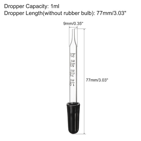 PATIKIL Eye Dropper Kit, 1 Set 1ml Glass Straight Tip Graduated Ear Dropper with Rubber Bulb Cleaning Brush for Transfer Liquids for Dose and Meas...