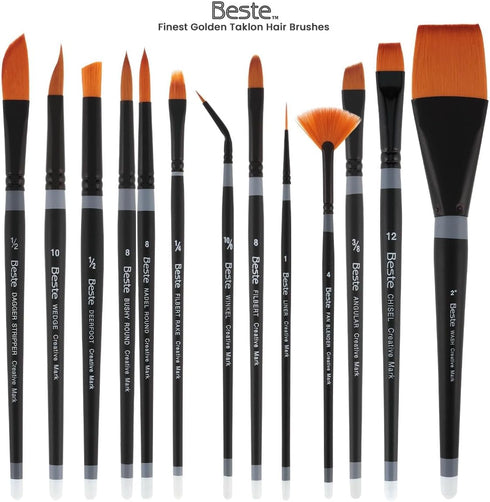 Creative Mark Beste Golden Taklon Hair Brushes - Watercolor Paint Brushes for Acrylic, Watercolor, Water-Soluble Oil, and Any Wet Paint - Dagger S...