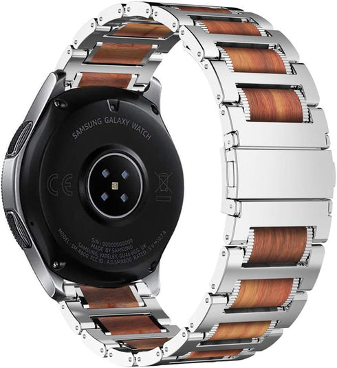 iiteeology Wooden Stainless Steel Link Band Compatible with Samsung Galaxy Watch 46mm, Gear S3 Classic/Galaxy Watch 3 45mm - Silver...
