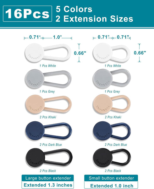 YUANHANG Pants Waist Button Extender: 16Pcs Button Extenders for Jeans - Women Men Pants Waist Extenders - Pants Waist Extension 1/1.3 Inches - 5 ...