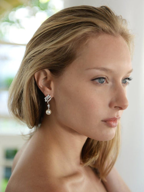 Mariell Pearl Drop Wedding Bridal Earrings, Cubic Zirconia and Pearl Drop Earrings for Brides, Bridesmaid...