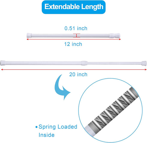 SIQUK 6 Pack Cupboard Bars Adjustable Spring Tension Rods White Refrigerator Bar Extendable Rod for DIY Projects, 12 to 20 Inches...