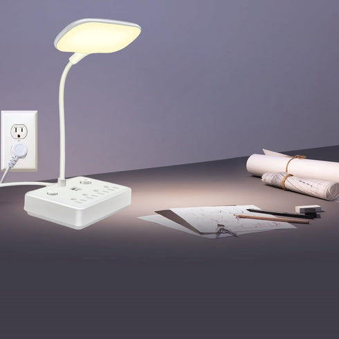 LED Desk Lamp with 2 USB Charging Port and 4 AC Power Outlet, Table Lamps 3 Lighting Modes, Eye-Caring Reading Lamp for Home Bedside Office...