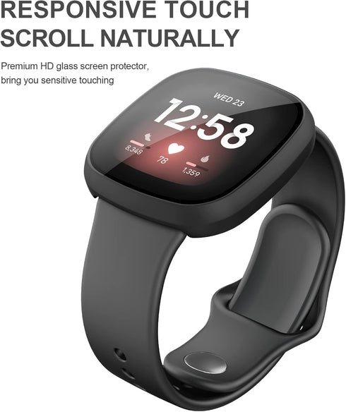 Tobfit Hard PC Case Built in Tempered Glass Screen Protector Cover for Fitbit Versa 3 Fitbit Sense, Durable Ultra-Thin Scratch Resistant Full Prot...