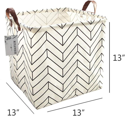 Square Canvas Toy Storage Bins Basket with Handle Collapsible Toy Organizer for Nursery Storage, Kid's Toy & Laundry, Gift Baskets(White-Geometric...