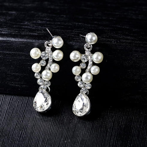Bride Crystals Rhinestones Pearls Necklace Earrings Set Bridal Wedding Jewelry Sets Rhinestone Choker Necklace Prom Party Costume Jewelry Set for ...