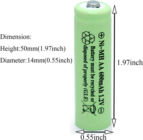 AA Solar Light Batteries NIMH 600mAh 1.2V Double A Rechargeable for Garden Lawn Landscaping Solar Lights Remotes Mice(12Pcs)...