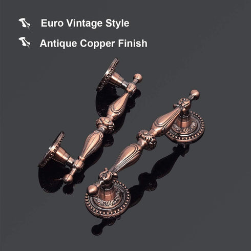 GOLDENTIMEHARDWARE (6 Pack) 2.5" Vintage Drawer Pulls Antique Copper Cabinet Handles Euro Style,Antique Dresser Pull Kitchen Furniture Handle Bedr...