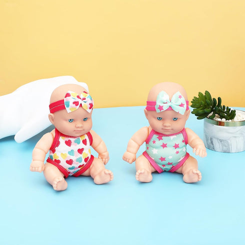 ONEST 2 Sets 8 Inch Dolls Cute Baby Dolls Include 2 Pieces Baby Mini Dolls, 2 Sets Handmade Doll Clothes...