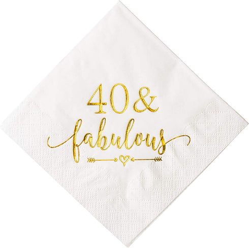 Crisky 40 and Fabulous Cocktail Napkins Gold for Women 40th Birthday Decorations, 40th Birthday Bevergae Dessert Table Supplies, 50Pcs, 3-Ply...