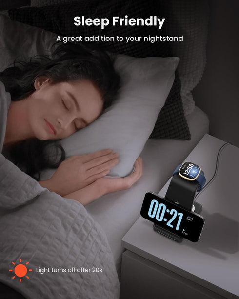 Wireless Charger for Fitbit Charging Station - GEEKERA 3 in 1 Phone Charger Stand for Fitbit Watch Sense 2/Sense/Versa 4/3, iPhone, Samsung, Googl...