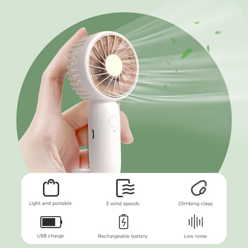 Mini Portable Handheld Fan,Personal Small Fan with hook,3 Speeds Adjustable Powerful USB Rechargeable, Handheld,Desk for Travel,Office,Room,Outdoo...