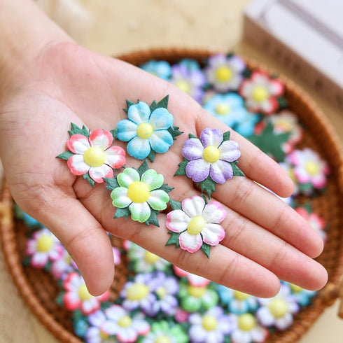 100 Pcs Mulberry Paper Flowers 30x30mm Mini Paper Flowers Scrapbooking Wedding DIY Craft Supplies Card...