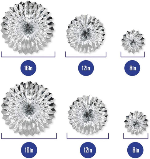 Hanging Paper Fans Party Set, Silver Round Pattern Paper Garlands Decoration for Birthday Baby Shower Graduation Retirement, Set of 6...
