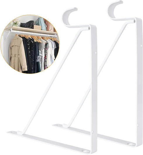 4 Pack Heavy Duty Closet Rod Brackets Holder 11 x 11 x 1 Inch White Closet Rod Support Bracket Black Steel Closet rod Holders for Hanging Clothes ...