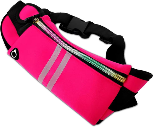 Running Phone Holder Waist Pack Bag Reflective Runners Belt Jogging Pocket Belt Compatible with iPhone for Hiking Cycling Workout (Pink)...