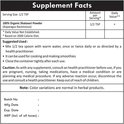Shatavari Powder Organic Asparagus Racemosus for Lactation Breastfeeding Shatavri Satawar Kalpa Kalp India USDA Organic Improves Lactation | Rejuv...