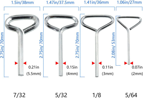 1Set Allen Wrench Set, Door Key with Full Loop for Push Bar Panic Exit Devices (T-shaped: 1x 5/64 + 1x 1/8 + 1x 5/32 + 1x 7/32, 1x keychain)...