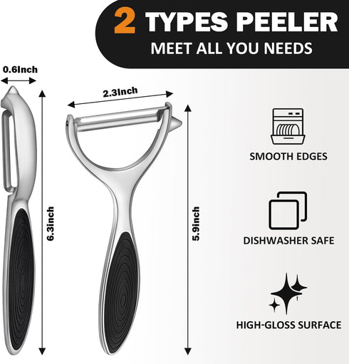 TACGEA Vegetable Peeler for Kitchen, Potato Peelers for Fruit Straight Blade, Durable Non-Slip Handle, Set of 2...