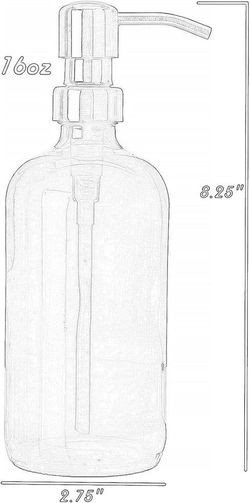 Industrial Rewind Clear Glass Soap Dispenser with Brass Metal Pump and Non Slip Coaster - 16oz Refillable Liquid Soap Dispenser Pump Bottle for Ba...