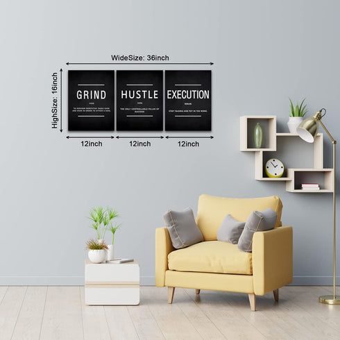 BWSPACE Grind Hustle Execution Wall Art Motivational Wall Decor Office Wall Decor Pictures Posters 3 Pieces Framed Canvas Wall Art Prints Artwork ...