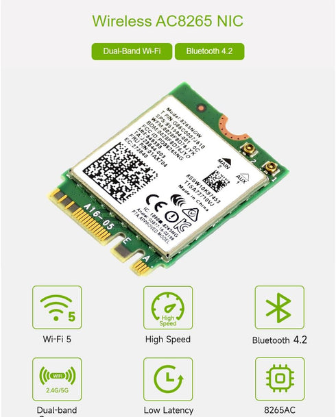 Wireless-AC8265 Dual Mode AC8265 Wireless NIC Module for Jetson Nano Developer Kit M.2 NGFF Support 2.4GHz / 5GHz 300Mbps / 867Mbps Dual Band WiFi...