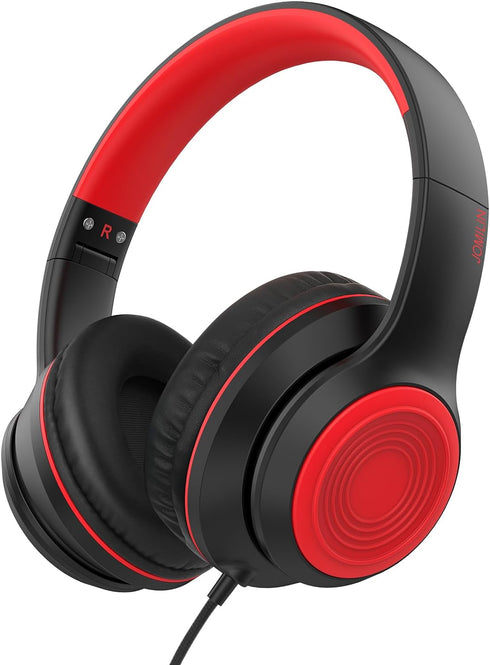 A8 Over-Ear Headphones with Microphone, Lightweight Folding Stereo Bass Headphones with 1.5M No-Tangle Cord, Portable Wired Headphones for Smartph...