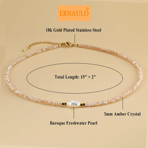 Colorful Beaded Necklaces for Women Crystal Bead Necklace Beach Necklaces Boho Necklaces for Women Pearl Beaded Choker Necklace Stainless Steel 18...