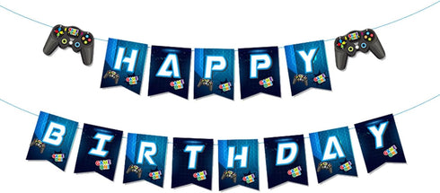 DIY Blue Video Game Happy Birthday Banner Game Theme Party Boys Player Party Decorations Supplies...