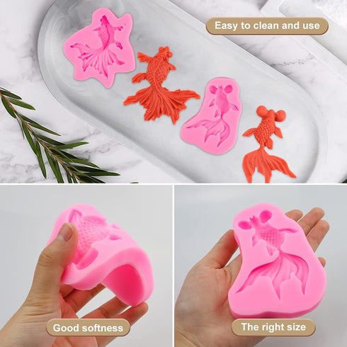 Goldfish Fondant Molds,Set of 2 3D Realistic Shaped Japanese Koi Fish Carp Silicone Molds,for Chocolate Candy Sugar Paste Fondant Craft Cake Cupca...